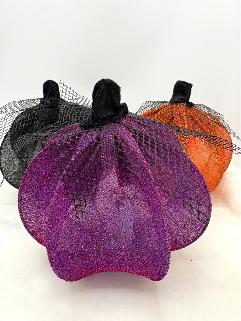 3pc Halloween Mesh Pumpkin Tabletop Decor Set, Orange Black Purple, AA
